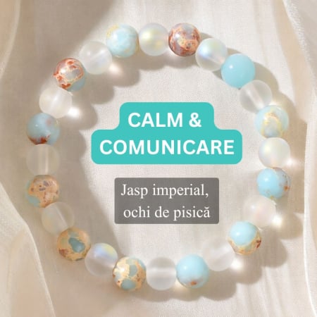 Bratari pietre semipretioase - Bratara cu jasp imperial si ochi de pisica CALM si COMUNICARE