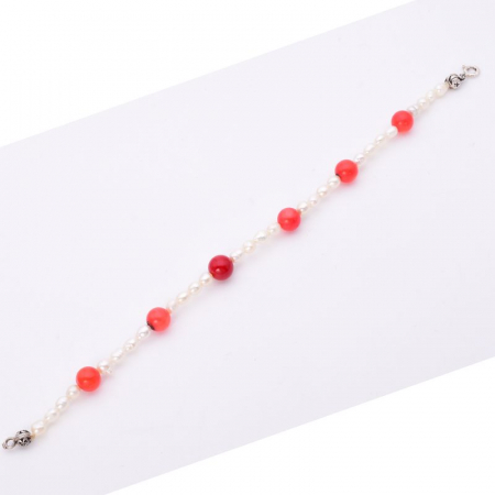 Bratara cu perle, coral si ornamente din argint 20 cm [3]
