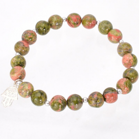 Bratara cu pietre unakit si simbol Hamsa din argint [1]