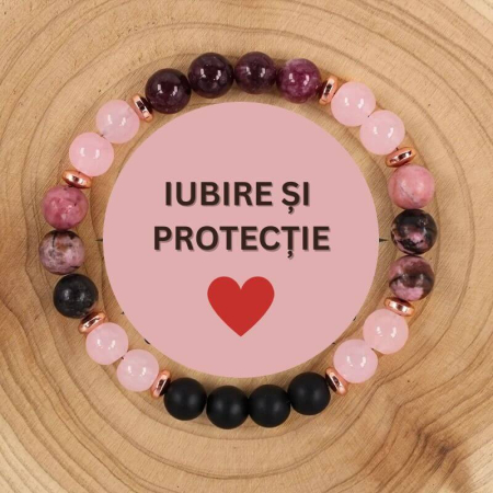 Bijuterii cuart roz - Bratara cu pietre semipretioase IUBIRE si PROTECTIE
