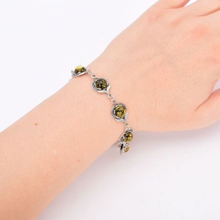 Bratara de argint cu chihlimbar verde Muguri de Primavara [1]