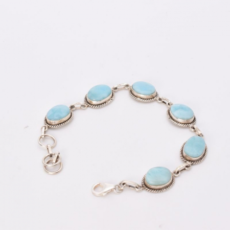 Bratara de argint cu pietre larimar, funie rasucita 17-19 cm [2]