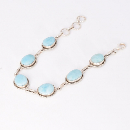 Bratara de argint cu pietre larimar, funie rasucita 17-19 cm [1]