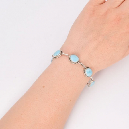 Bratara de argint cu pietre larimar, funie rasucita 17-19 cm [3]