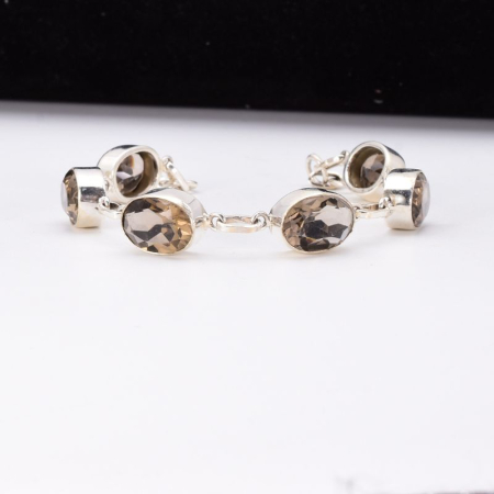 Bratara de argint handmade cu cuart fumuriu 18-19 cm [4]