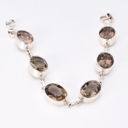 Bratara de argint handmade cu cuart fumuriu 18-19 cm [2]