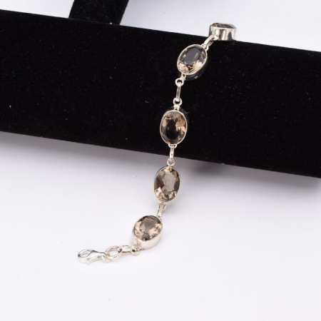 Bratara de argint handmade cu cuart fumuriu 18-19 cm [5]