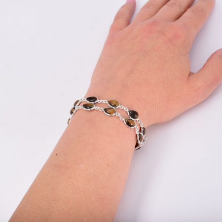 Bratara din argint dubla cu pietre ochi de tigru 18-20 cm [1]