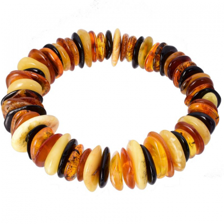 Bijuterii chihlimbar - Bratara elastica cu chihlimbar multicolor discuri