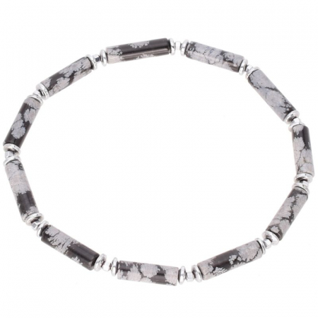 Bijuterii obsidian - Bratara elastica cu obsidian fulg de nea si hematit