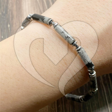 Bratara elastica cu obsidian fulg de nea si hematit [1]