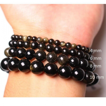 Bratara elastica cu obsidian negru si auriu 6 mm [1]