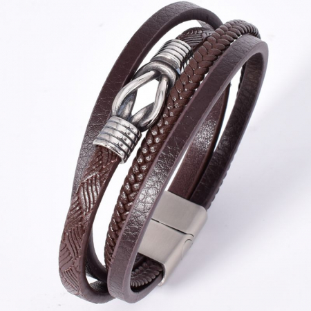 Bratara piele maro x 4, otel inoxidabil, lungie 21 cm [2]