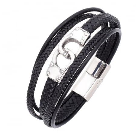 Bratara - piele neagra x 5, otel inoxidabil, Catuse