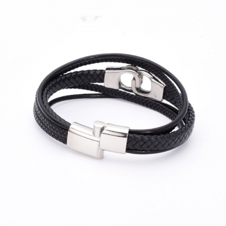 Bratara - piele neagra x 5, otel inoxidabil, Catuse [1]