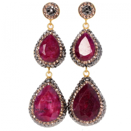 Cercei argint cu 2 x rubin, hematit si CZ, placaj aur [0]