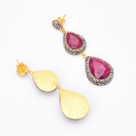 Cercei argint cu 2 x rubin, hematit si CZ, placaj aur [4]