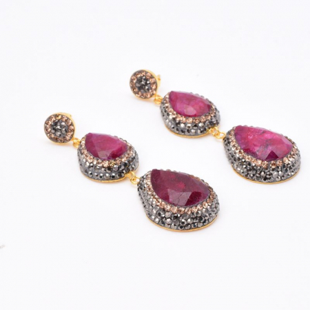 Cercei argint cu 2 x rubin, hematit si CZ, placaj aur [3]