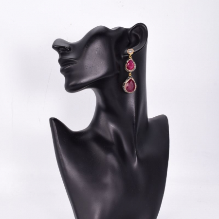 Cercei argint cu 2 x rubin, hematit si CZ, placaj aur [1]