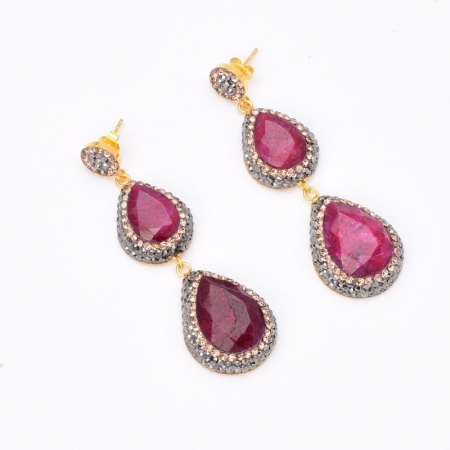 Cercei argint cu 2 x rubin, hematit si CZ, placaj aur [5]