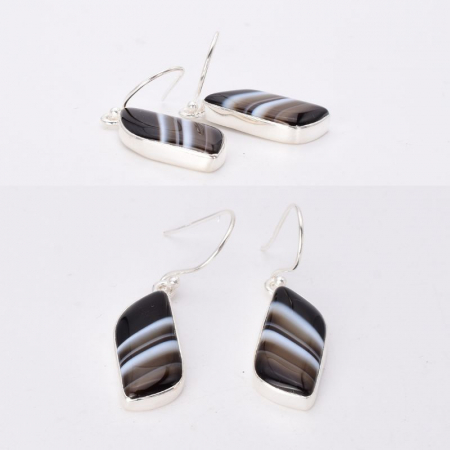 Cercei argint cu agat negru cu benzi Straturi Nocturne [3]