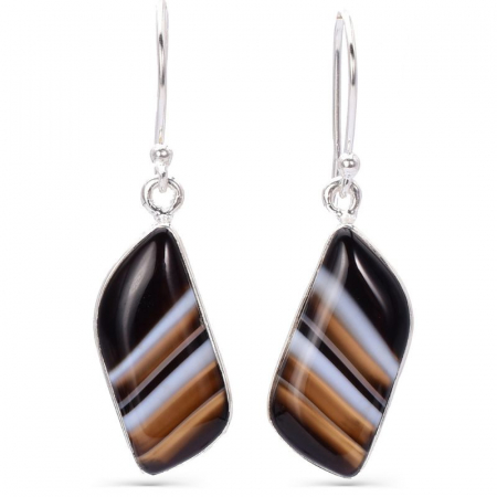 Cercei argint cu agat negru cu benzi Straturi Nocturne [0]