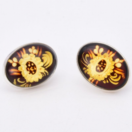 Cercei argint cu chihlimbar cameo Floarea Soarelui [3]