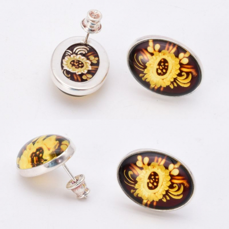 Cercei argint cu chihlimbar cameo Floarea Soarelui [2]