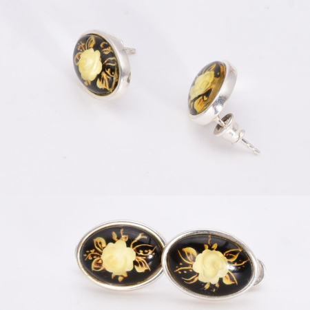 Cercei argint cu chihlimbar cameo Trandafiri [2]