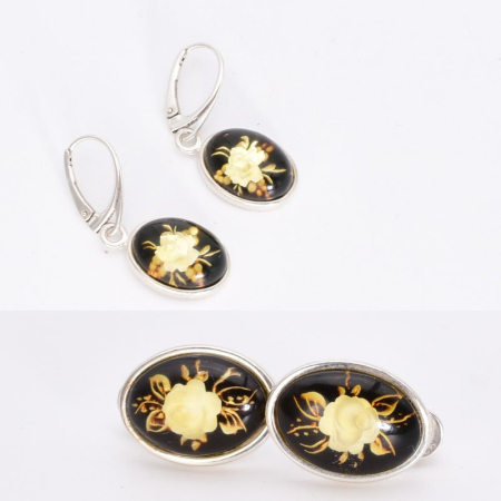 Cercei argint cu chihlimbar cameo Trandafiri, tortita leverback [2]