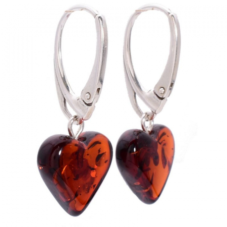 Cercei argint cu chihlimbar cherry, model Inimi [1]