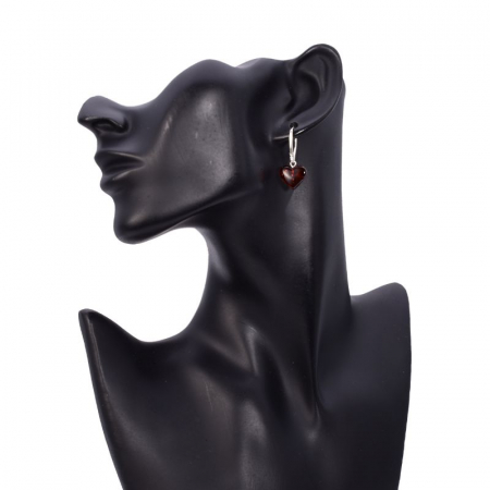 Cercei argint cu chihlimbar cherry, model Inimi [2]