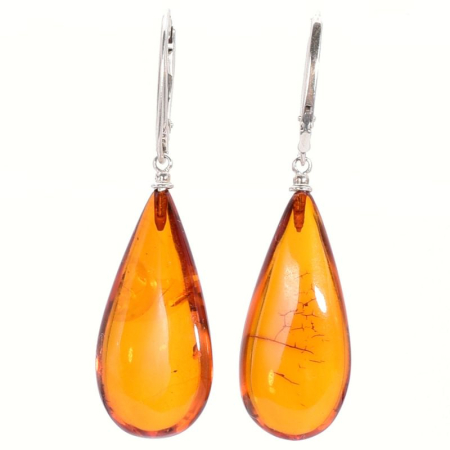 Cercei argint lungi - Cercei argint cu chihlimbar si tortita leverback