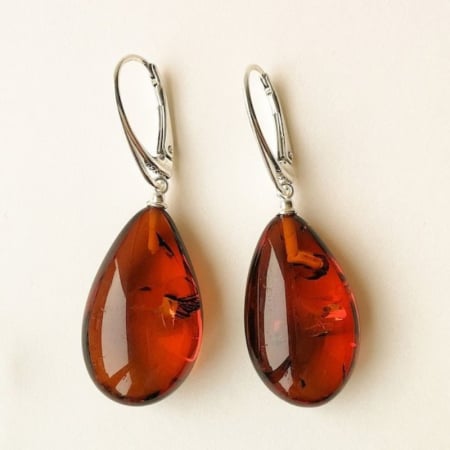 Cercei argint cu chihlimbar si tortita leverback