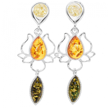 Cercei argint cu chihlimbar multicolor Floare de Lotus [0]