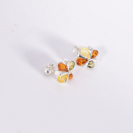 Cercei argint cu chihlimbar multicolor tematica florala [3]