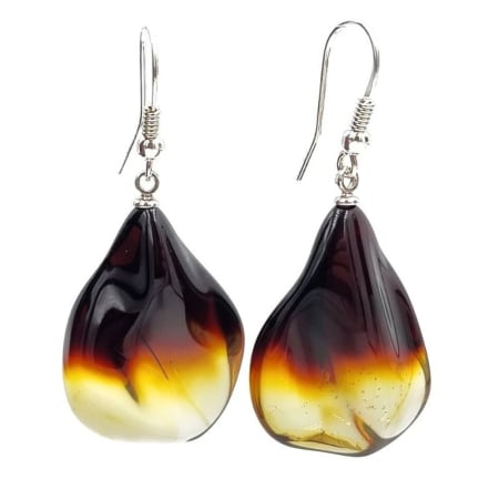 Cercei argint lungi - Cercei argint cu chihlimbar ombre Golden Sunset