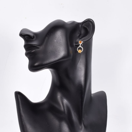 Cercei argint cu chihlimbar, placaj aur, model floral [1]