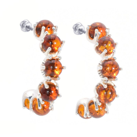 Cercei argint rotunzi - Cercei argint cu chihlimbar, semicerc