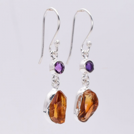 Cercei argint cu citrin brut si ametist [2]