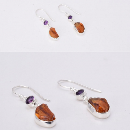 Cercei argint cu citrin brut si ametist [3]