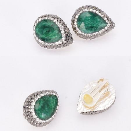 Cercei argint cu clips - smarald, hematit, CZ [2]