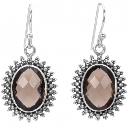 Cercei argint cu cuart fumuriu oval, model rawa [0]