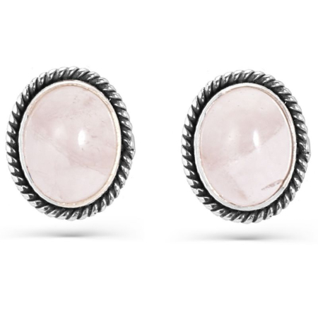 Bijuterii cuart roz - Cercei argint cu cuart roz, funie rasucita cu surub