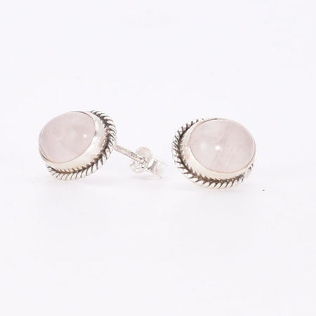 Cercei argint cu cuart roz, funie rasucita cu surub [2]