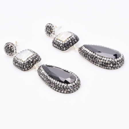 Cercei argint cu onix, perle, hematit, CZ Eleganta Suprema [2]