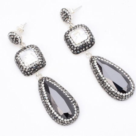 Cercei argint cu onix, perle, hematit, CZ Eleganta Suprema [3]