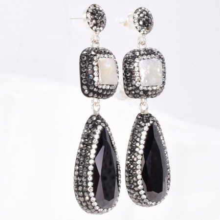 Cercei argint cu onix, perle, hematit, CZ Eleganta Suprema [1]