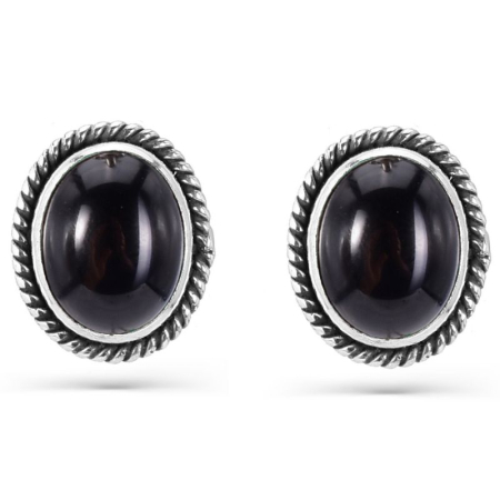 Bijuterii pietre semipretioase - Cercei argint cu onix negru, funie rasucita