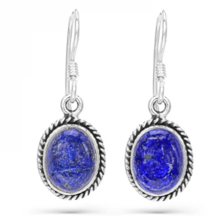 Bijuterii lapis lazuli - Cercei argint cu piatră lapis lazuli, model funie rasucita